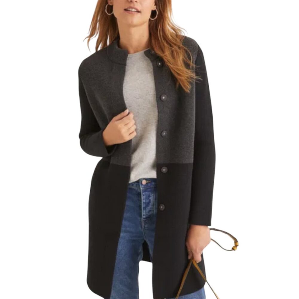 Boden Two-Tone Charcoal and Black Long Cardigan “Coatigan” Car Coat